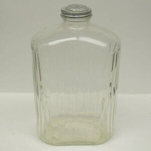 Vintage Crystal RIBBED 9 1/2" Half Gallon Water Bottle w/Original Sprinkler Lid